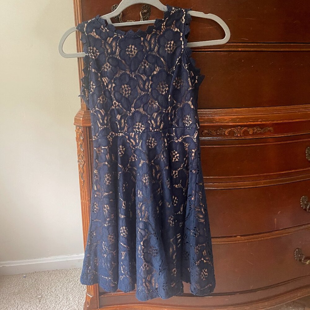 Girls Two-Tone Lace Fit & Flare Dress – Size 10